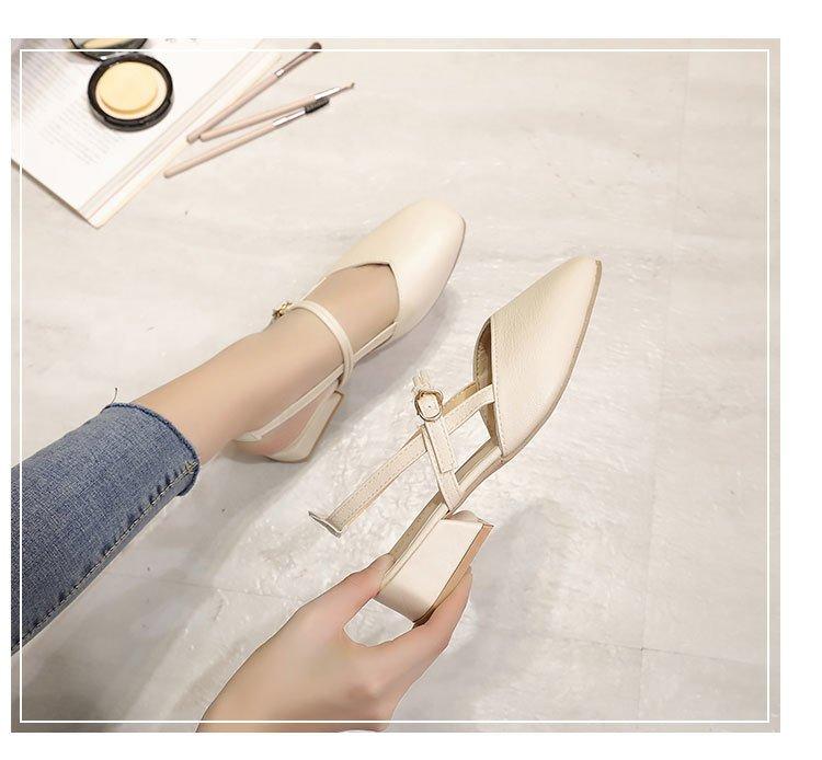 

Summer new Korean version square head bag head empty fashion sandals women s thick heel one-word buckle 35 бежевый