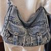 Hong Kong Style Retro Denim Niche Tote Bag Large Capacity Casual All-matching Commuting Shoulder Fashionable Women's