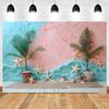 Summer Beach Photography Backdrop Hawaiian Pink Tropical Ocean Seaside Surfboard Kids Birthday Holiday Party Photo Background