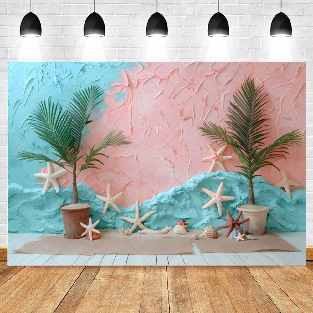 Summer Beach Photography Backdrop Hawaiian Pink Tropical Ocean Seaside Surfboard Kids Birthday Holiday Party Photo Background