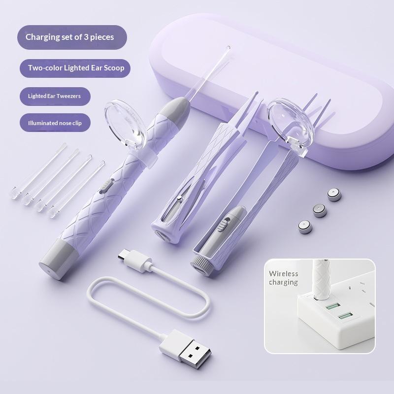 Led Lighted Ear Wax Removal Kit Magnifying Glass Soft Silicone Tips For Children Adults Ear Cleaning Tweezers Nose Clip Usb