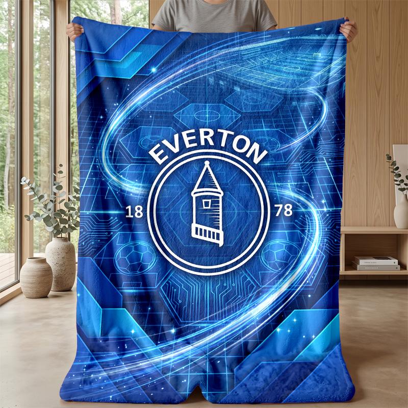Everton Football Print Flannel Blanket, Soft Warm Lightweight Throw Blanket for Sofa Bed Camping