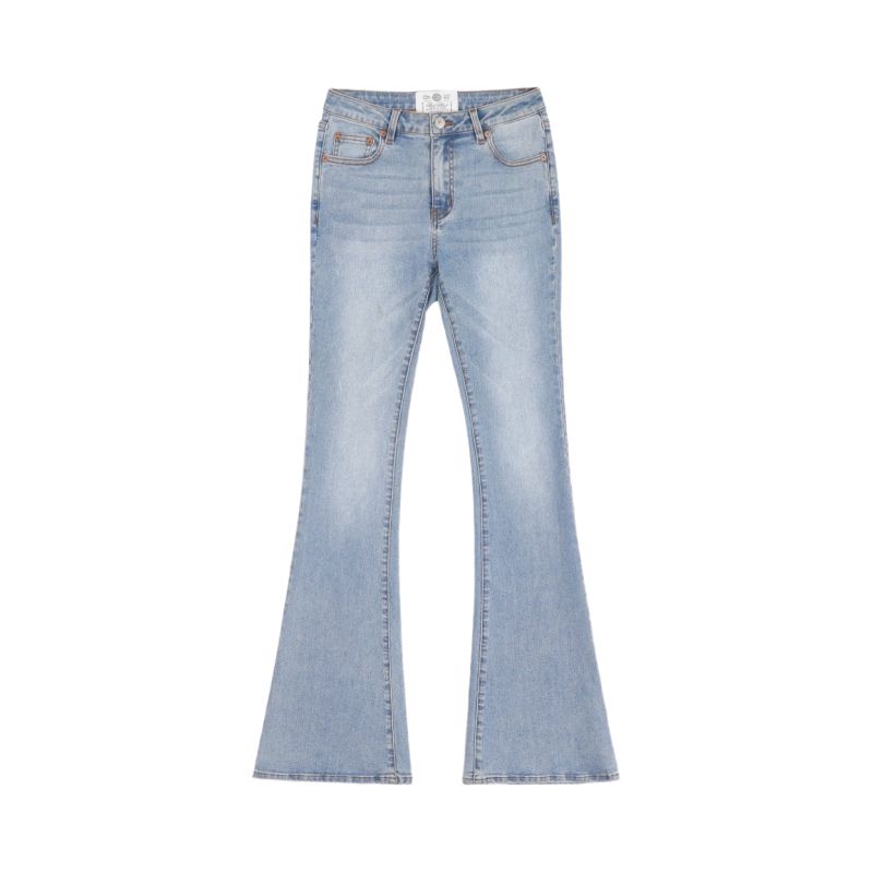 

Badbloodsana Summer Same Style Distressed Micro-Pull Jeans Women High Waist Slimming Slim fit Flared Trousers Light blue L