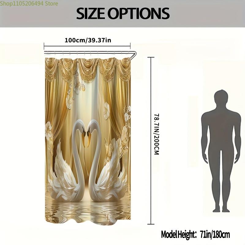 1/4pcs Golden 3D Swan Print Creative Shower Curtain Set, Decorative Bathroom Set Includes Shower Curtain, Non-Slip Floor Mat,