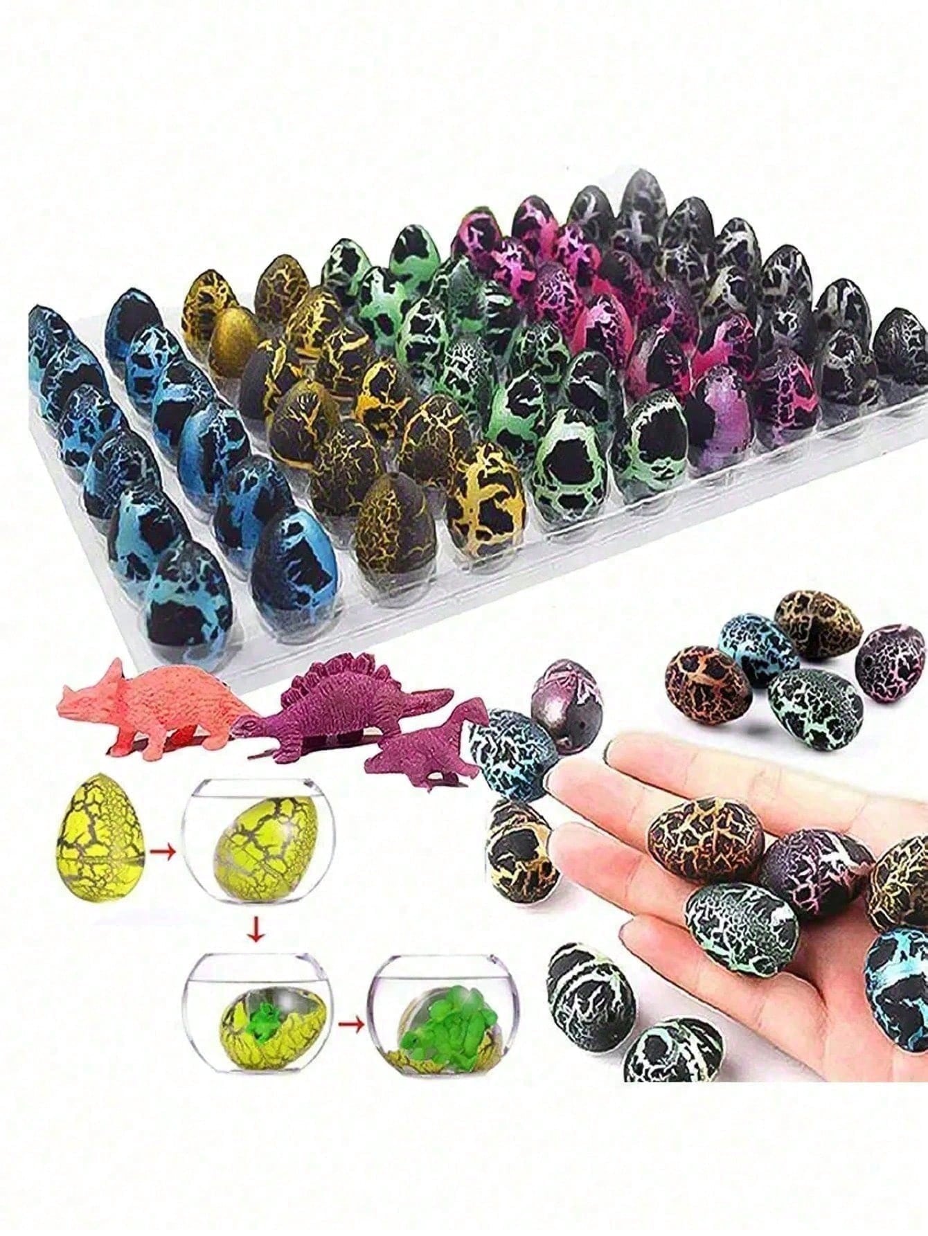 

1 Box Hatchable Dinosaur Eggs, Expand When Exposed To Water, Random Colors, Creative Birthday Gift 60pcs разноцветный