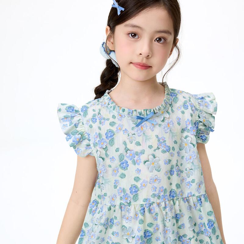 Girls' Summer Floral Ruffle Trim Flutter Sleeve Dress