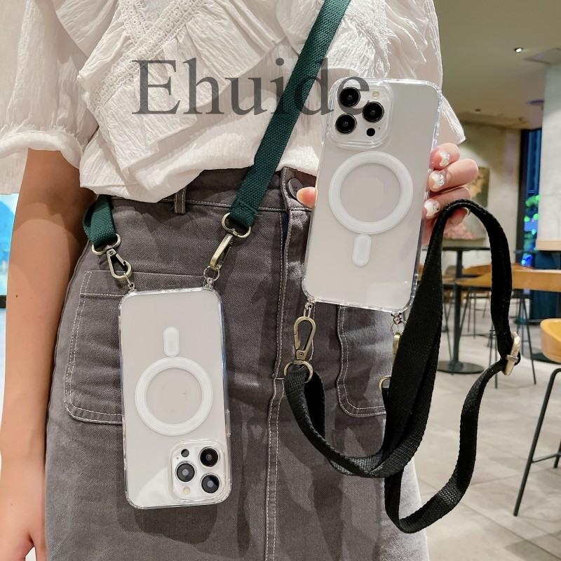 Strap Magnetic Case For Xiaomi Mi 14T 13T Redmi Note 14 Pro 13 POCO X6 M6 Pro Magsafe Shockproof Crossbody Lanyard Clear Cover