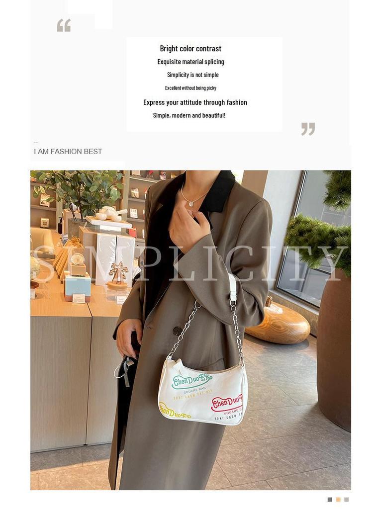 2023 Autumn Korean Style Girlish Heart Shoulder Bag: Niche Baguette Chain Design