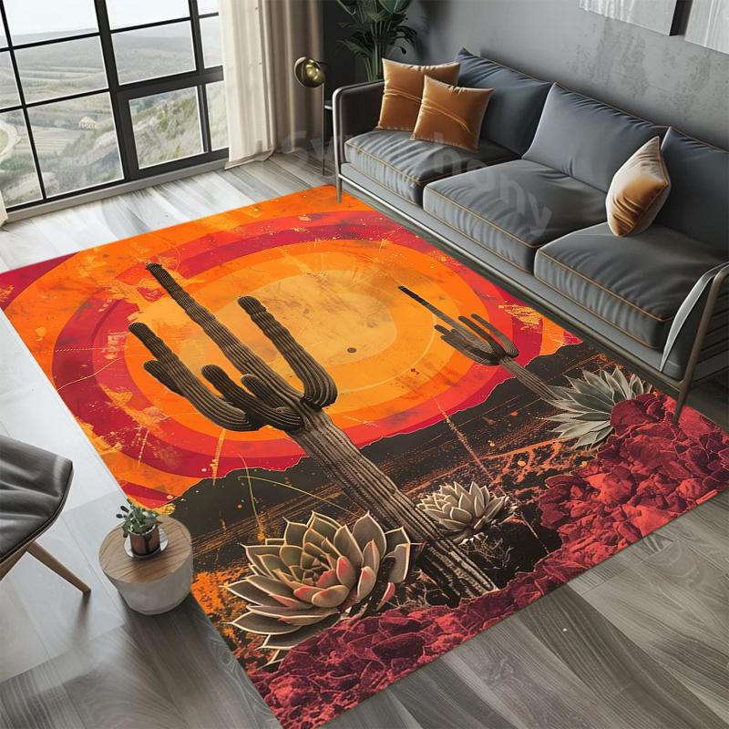Wüstenkaktus Ethnisches Muster Rand Teppich - Boho Stil Rutschfester Boden Teppich für Wohnzimmer Freizeitbereiche