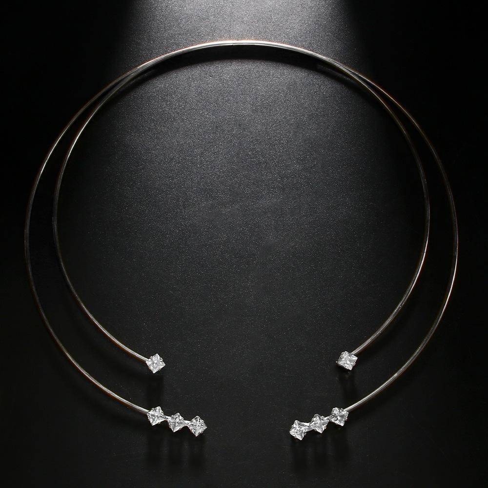 Double Diamond Round Collar Luxury Gala Party Sexy Necklace Accessories Necklace серебряный