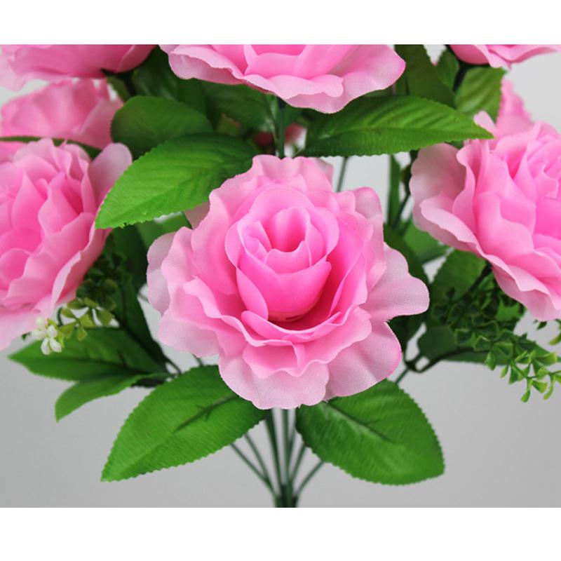 12Heads Silk Rose Artificial Flowers Fake Bouquet Wedding Party Home Grave Decor