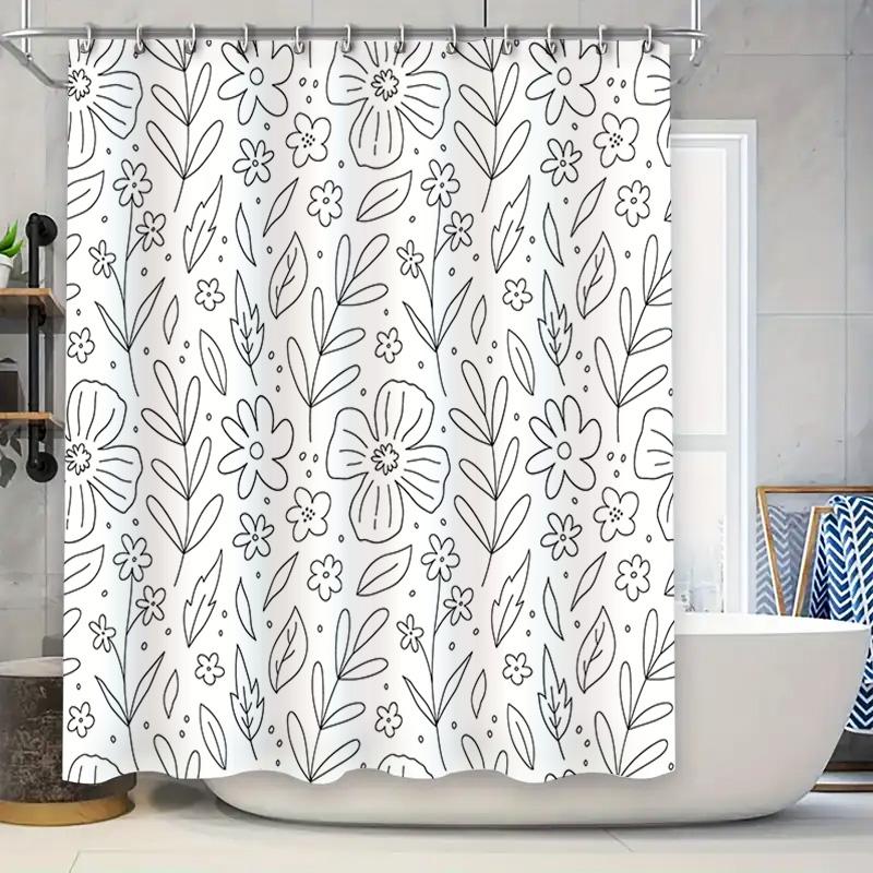 

Floral Shower Curtain White Bath Decor For Bathroom Modern Minimalistic Design Polyester Fabric With Hooks Perfect Gift Idea (Si W60H190(CM)-1 Pcs