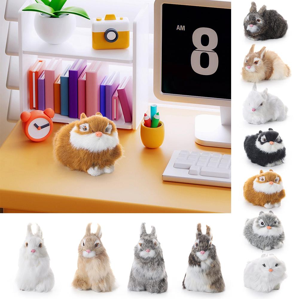 Mini Desktop Furnishings Lifelike Animal Rabbit Model Easter Rabbits Plush Toys Simulation
