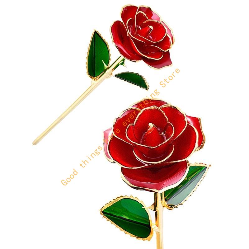 24K Plated Gold Dipped Rose Dried Flower with Gift Box and Dispaly Stand 55KF