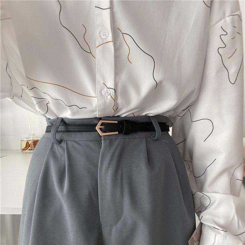 

Womens Sophisticated Minimalist Pu Narrow Belt With Geometric Design Available In Black White Brown And чорний