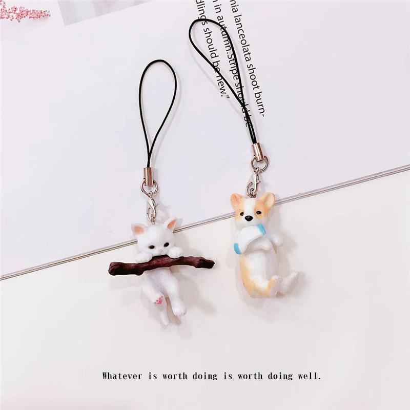 New Design 1 Piece Resin Cartoon Cat Mobile Phone Charm Cute Anime Dog Keychains Lanyard for Keys Phone Strap