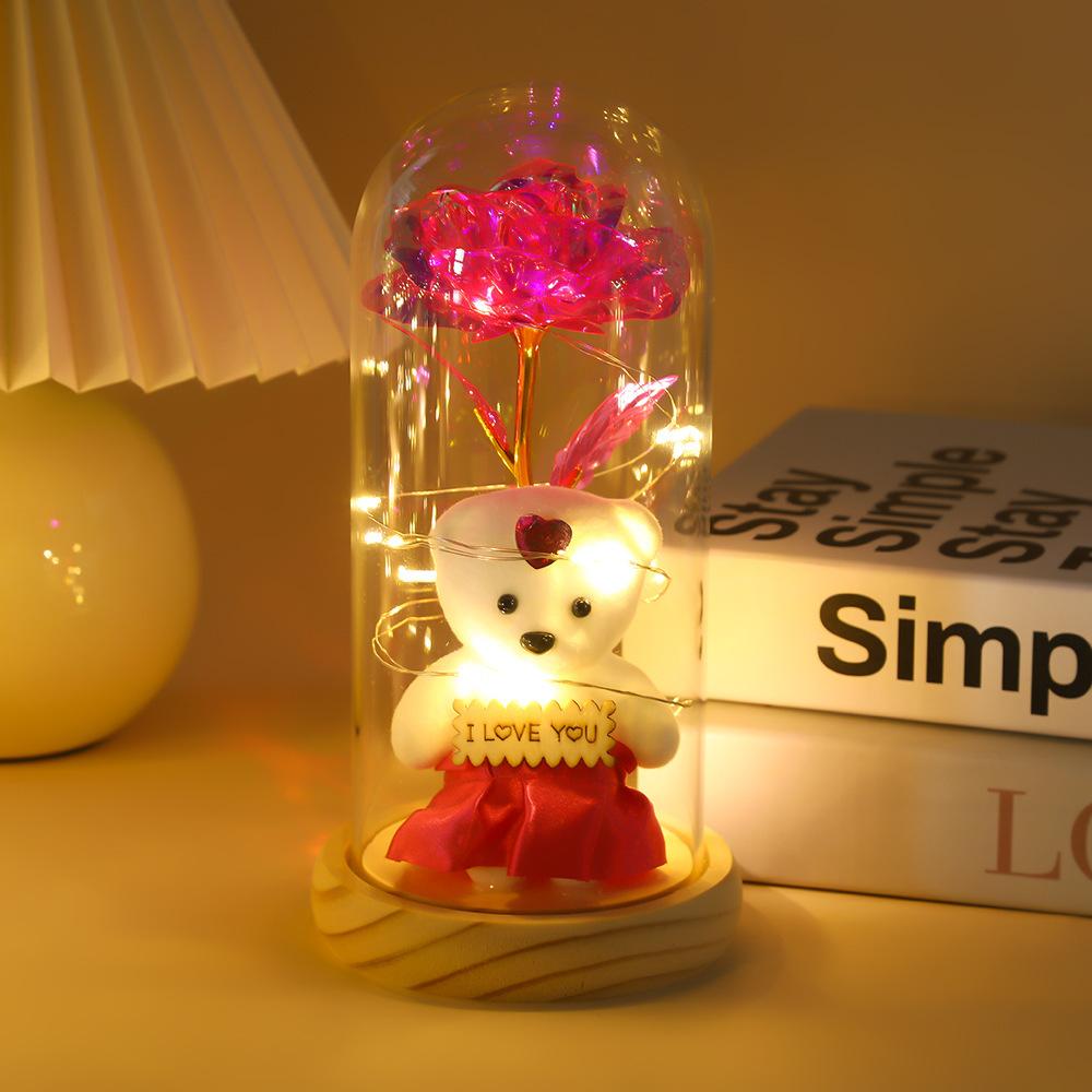 Eternal flower glass cover gold foil laser rose christmas halloween birthday gift doll bear ornament