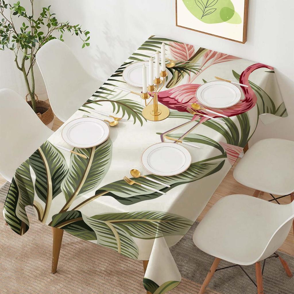 Tropical Flamingo Polyester Rectangular Tablecloth for Parties and Dining