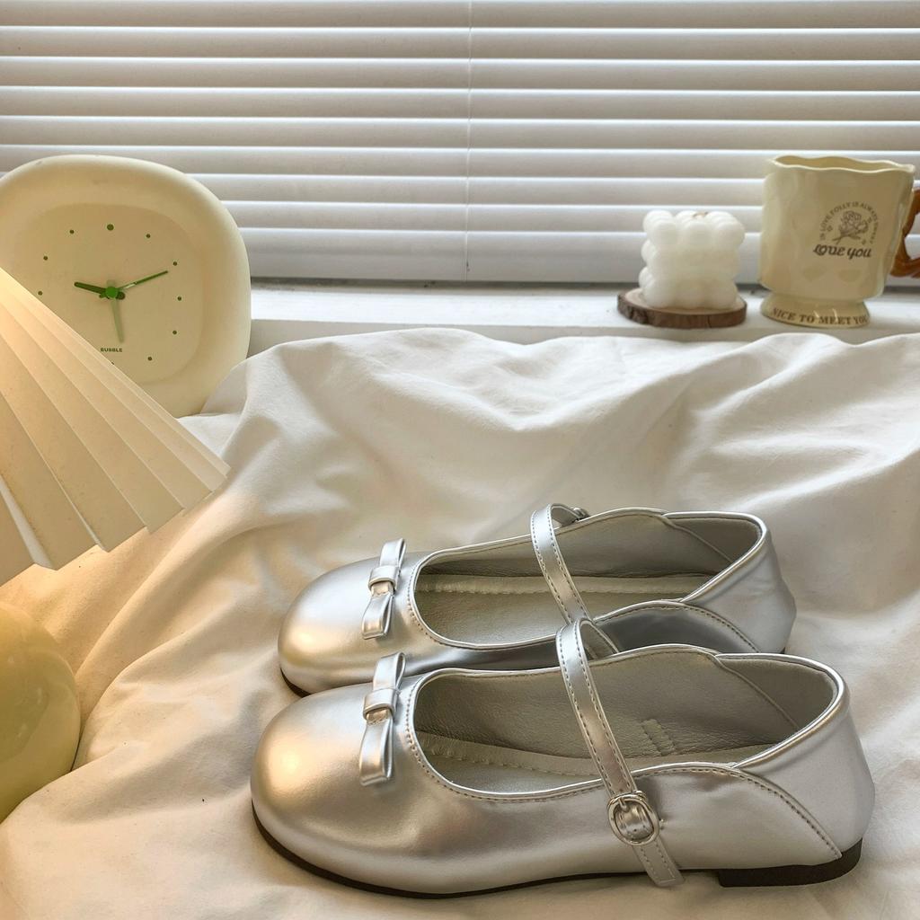 French Bow Flat Bottom Low Heel Small Leather Shoes Summer Retro Light Mouth Skirt Mary Jane Single Shoes Women