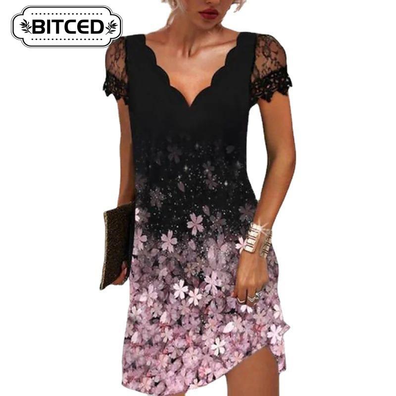 BITCED Abiti Casual Estivi Primaverili a Manica Corta con Scollo a V