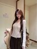 Kumikumi Pure Desire White Lace-Up V-Neck T-Shirt for Women - Autumn Slimming Casual Top