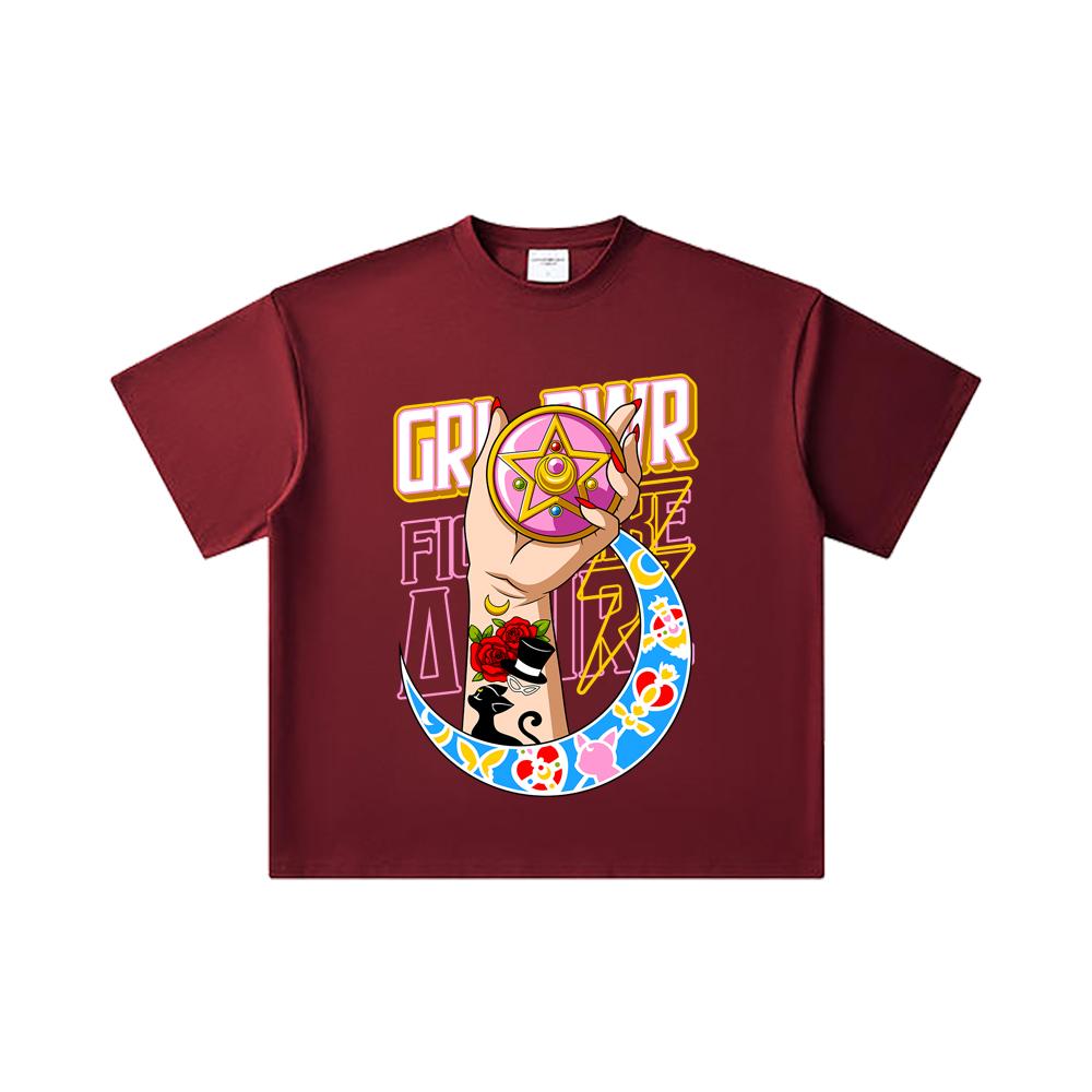 260 GSM Double Yarn 32 Count 100% Cotton Sailor Moon V12 Girl Power Print Unisex Heavy Cotton T Shirt