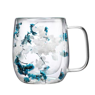Tasses en verre à double paroi Tasse à fleurs séchées à double paroi pour café Tasse en verre à double paroi résistante à la chaleur avec fleurs séchées pour le froid