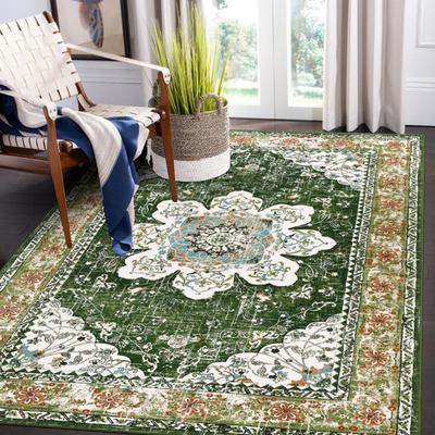Bohemian Vintage Area Rug Machine Washable Carpet Non-Slip Living Room Floor Throw Rug for Bedroom Dining Room Kids Playroom Mat