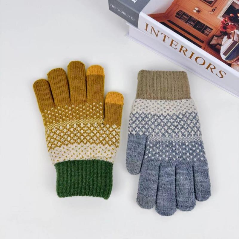 Warm Knitted Gloves for Men Winter Double Layer Thickened and Velvet for Cold Protection