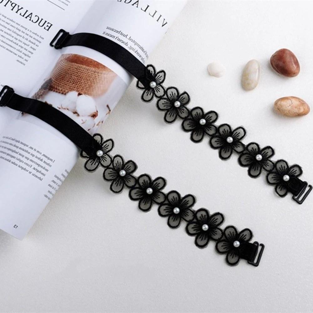 Регулируемые Цветочные Бретели Бюстгальтера Противоскользящие Бретели Нижнего Белья Сексуальная Бретелька на Плечо Свадебная Вечеринка Flower Black