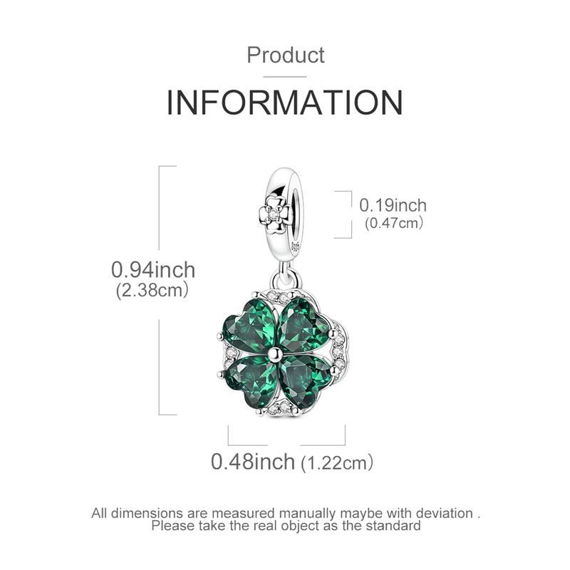 925 Silver Green Charms Beads Four Leaf Clover Dangle For Women Girls Bracelet DIY Jewelry Gifts