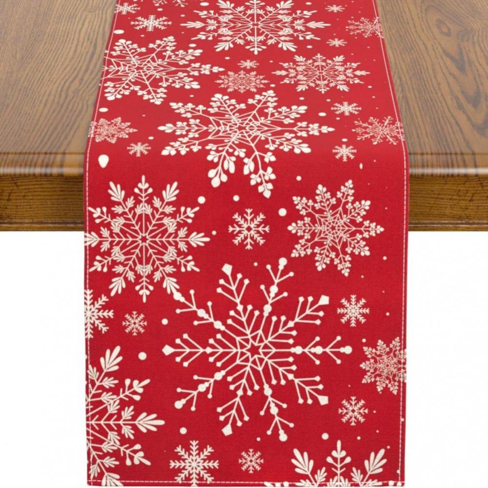Christmas Snowflake Table Runner Durable Linen Dining Tablecloth Stain Resistant Holiday Decor