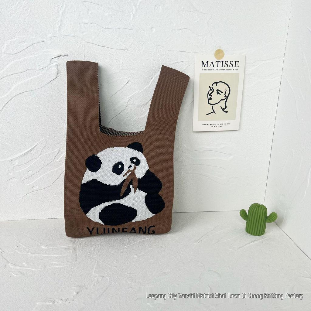 Panda Knit Women's Cross-Border Wrist Tote Handbag