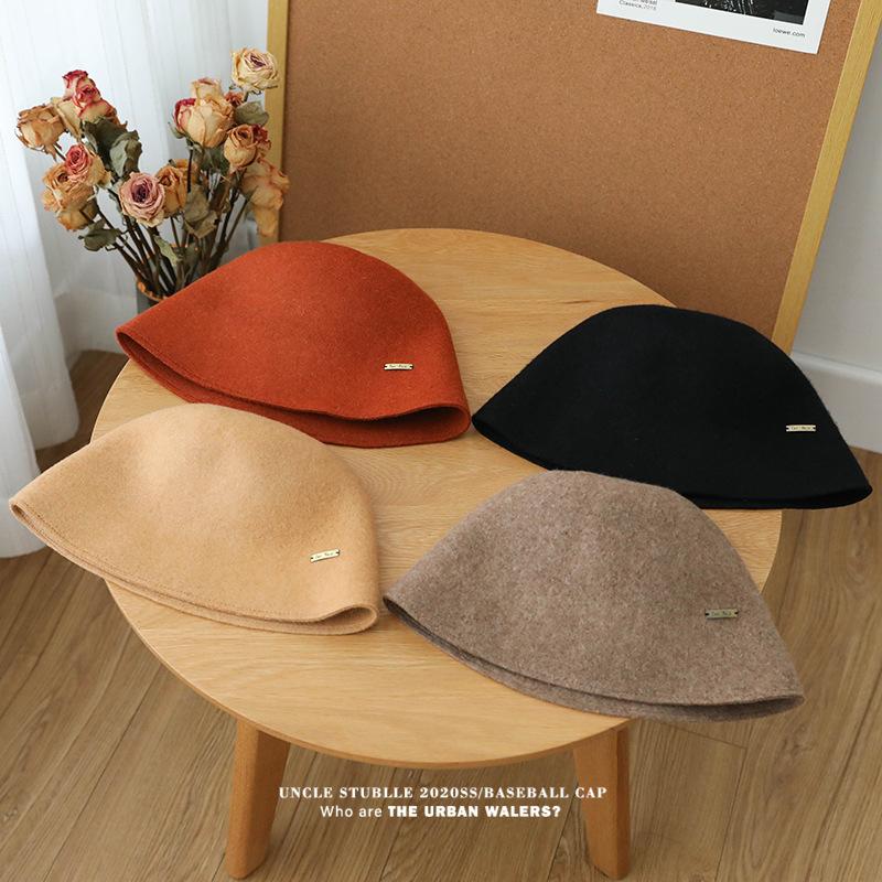 Autumn and Winter Warm Wool Fisherman Hat Women's Retro Basin Hat Korean Style Face Covering Bucket Hat Foldable Table Lamp Hat