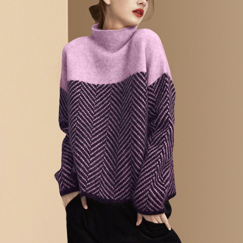 Fall/Winter Women's Semi-Turtleneck Sweater Plus Size Thickened Pullover Knitwear Design Sense Loose Knit Top Stretch Knit Jumper Outwear