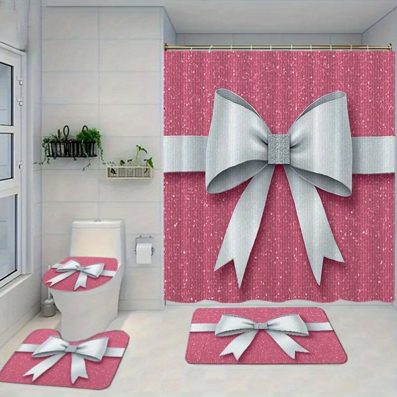 4pcs Bathroom Set Shower Curtain with 12 Hooks Floor Mat Toilet Contour Mat And Toilet Lid Mat Bathroom Decor Bathroom Accessori