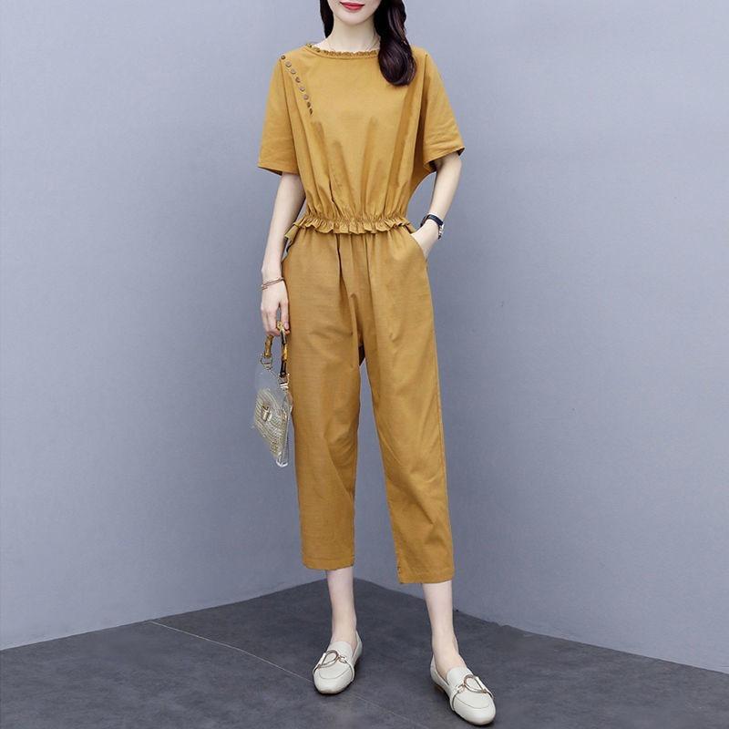 Plus Size Women's Clothing Casual Fashion Foreign Style Age-reducing Mature Style Sports Suit Women's Short-sleeved Summer Two-piece Set