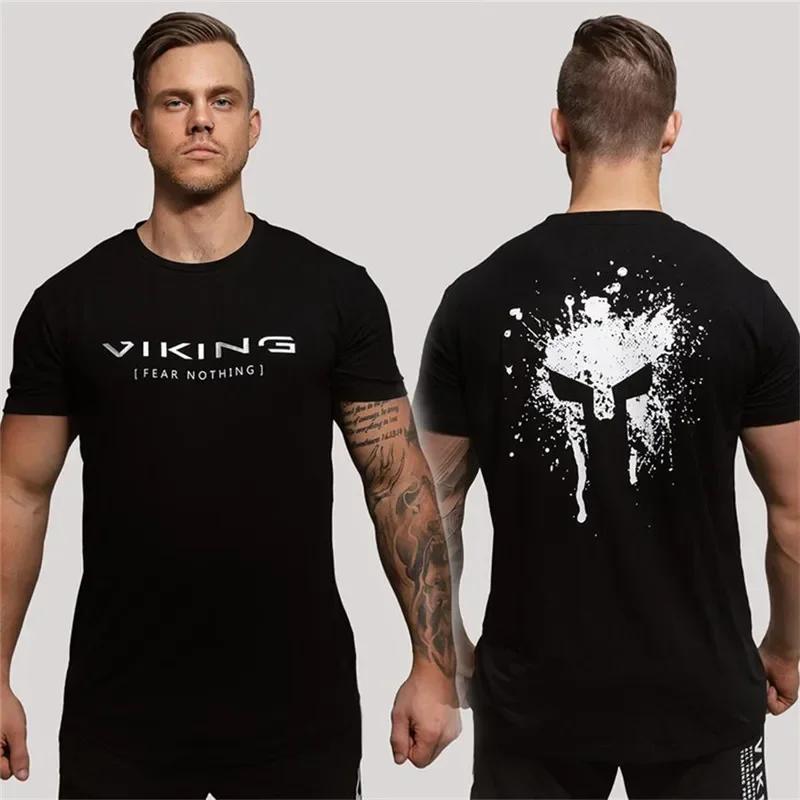 Summer Fashion Men's Classic English Letter Retro Print 100% Cotton High Quality Casual Round Neck Top Gym Street Sportswear