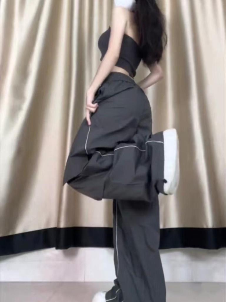 Women's High-Waisted Straight-Leg Cargo Pants - Plus-Size, Wide-Leg, Slimming, Casual, Trendy, Spring/Autumn Collection