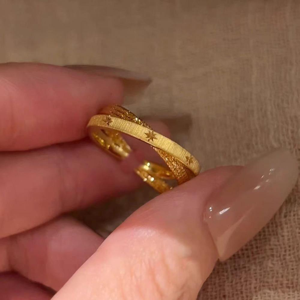 Popular Women's Ring Gold Brushed Double-layer Cross Star Ring Women's Niche Design Exquisite Retro Index Finger Ring 2026 New Explosion