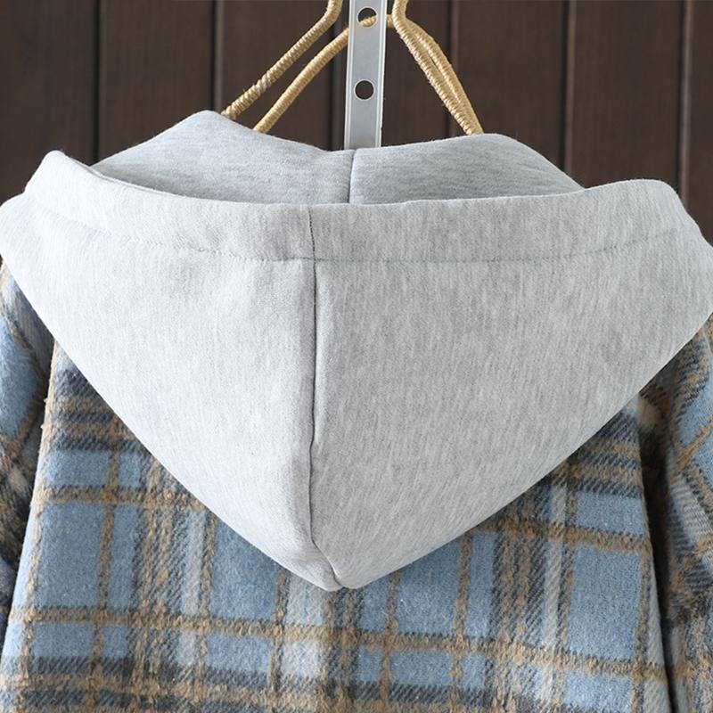 DIMANAF 2025 New Autumn Winter Plus Size Women Coats Jackets Hooded Cotton Thick Long Sleeve Loose Casual Outerwear Vintage Lady Plaid