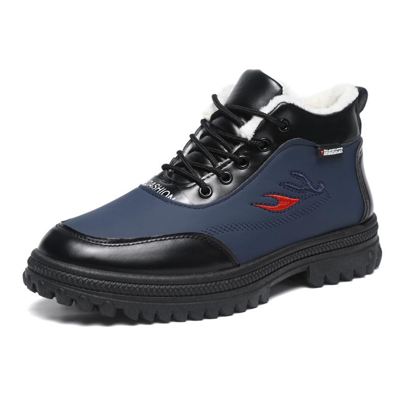 Zimní sametové zateplené pánské bavlněné boty boty odolné proti chladu a teplé pánské sněhule s měkkou podrážkou kožené bavlněné boty se středně vysokým a vysokým svrškem