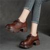 2026 Autumn New Genuine Leather Pumps Thick Sole Loafers Square Toe Lace Up Versatile Leisure Women's Shoes