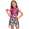 Mädchen Western Cowgirl Kostüm Metallisches Patchwork Ärmelloses Oberteil mit Fransen und Quasten-Shorts Outfit Set