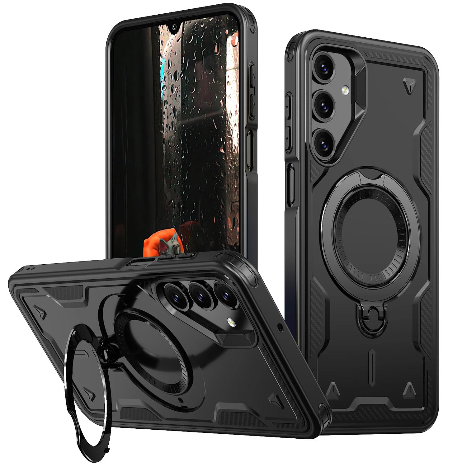 

Для Samsung Galaxy A14 A15 A25 A35 A55 A05 A05S A06 A16 A26 A36 A56 Чехол Броня Противоударный 360° Вращающаяся Подставка Пластиковая Накладка для Телефона For A35 5G чёрный