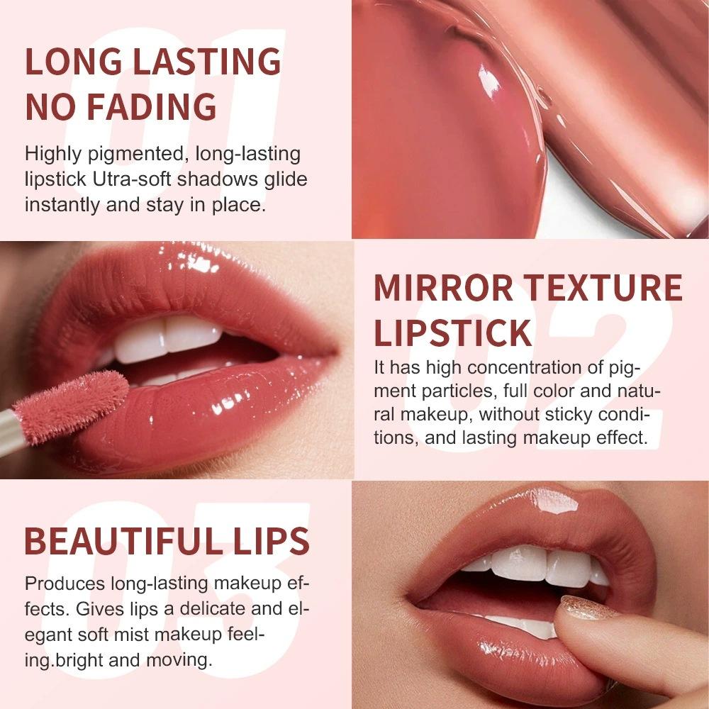 Spiegelfarbe Feuchtigkeitsspendender Lipgloss Wassergefühl Leicht und einfach zu verteilen Wasserdicht Lippenstift ohne Farbverlust Hält Make-up