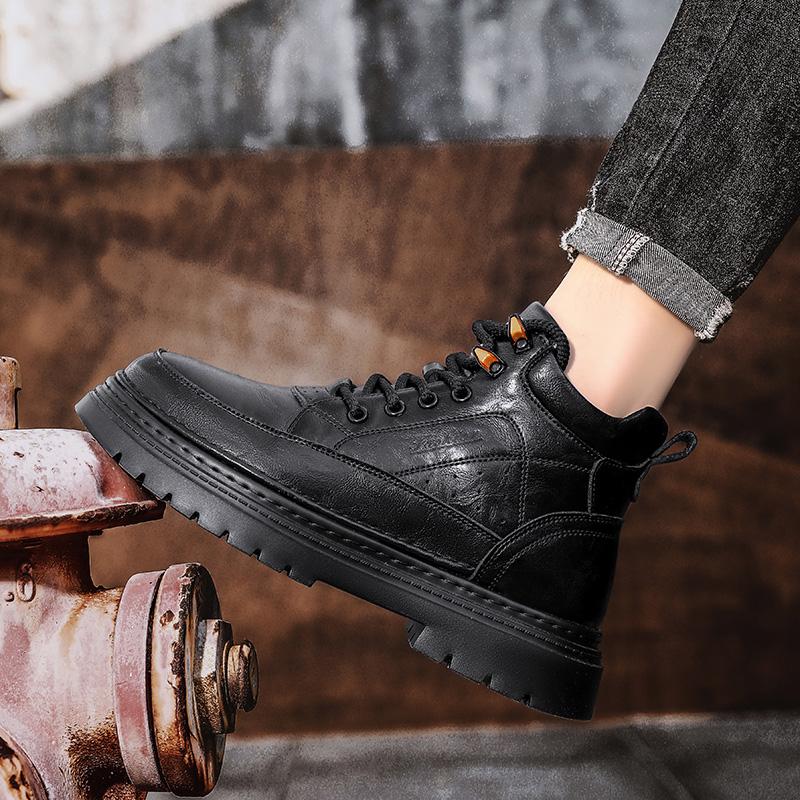 Fashion Autumn Winter Men's Boots Thick Sole and High-quality Minimalist Style Fashion Street Height Increasing High Top Leather Shoes