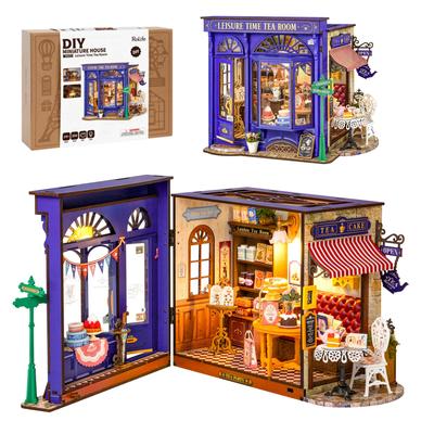 Rolife Miniature House Dollhouse Dessert with Opening DIY Handmade Doll House Interior Creates Craft Time Educational Perfect for Official Kit, LED,