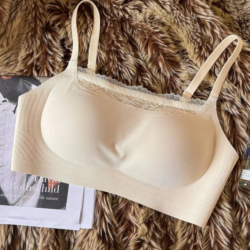No Steel Rim Tube Top Bra Women's Thin Styles Gather and Close the Secondary Breasts Lace Edge Comfortable and Breathable Upper Support Underwear