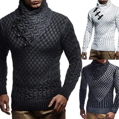 High-Necked European And American Men'S Tops, Scarf, Leather Buckle Neck, Pullover, Knitted Sweater, Casual Sweater
